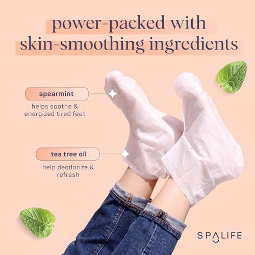 SpaLife Softening Care Foot Sockies (8-Pack) - Spearmint & Tea Tree Oil, Exfoliating Pack for Healthy Feet, Intensive Repair, Callus Remover Sockies, Dry Skin Solution, Moisturizing Foot Treatment