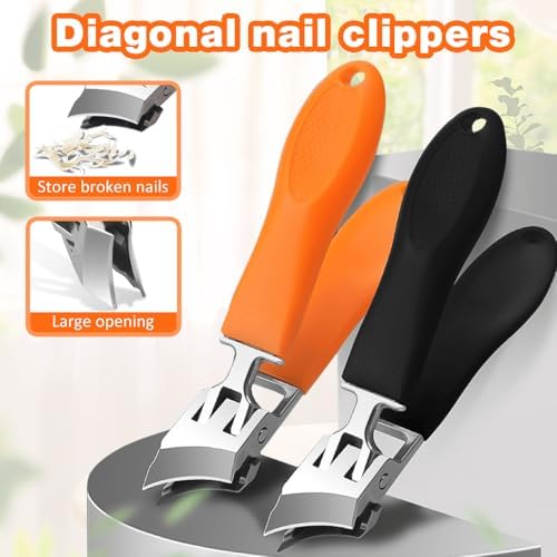 Wide Jaw Opening Anti-Splash Slanted Nail Clipper, Fingernail and Toenail Clippers Clippers for Ingrown Nails, Curved Toenail Clippers for Thick Nails, Household Slanted Nail Clippers (Black)
