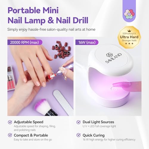 SAVILAND Builder Nail Gel Kit with Nail Drill: Clear Pink Nude White Gel Builder for Nails VE Castor Oil Ultra - Hard Gel with U V Lamp Base Top Coat for Nail Apex Extension Strengthener SSProAcryl X