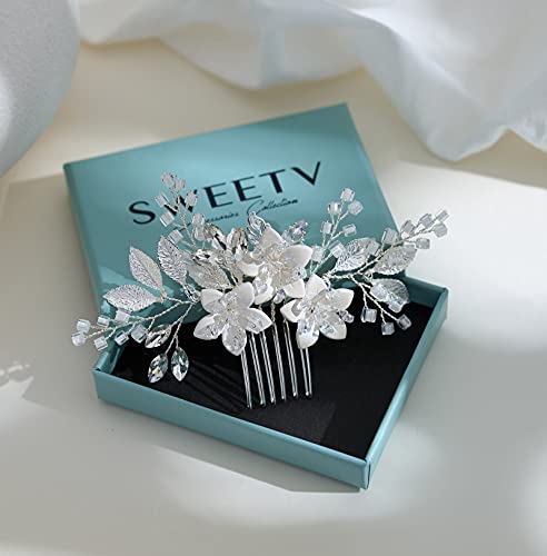 SWEETV Wedding Hair Comb Clip Bridal Crystal Wedding Hair Accessories for Brides and Bridesmaid, Silver
