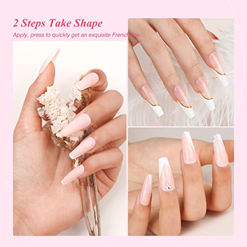 Saviland French Manicure Kit: French Tip Nail Stamp with White Gel Nail Polish Set, Jelly Silicone Nail Stamper Nail Stamper Kit for French Nails Home DIY Nail Salon