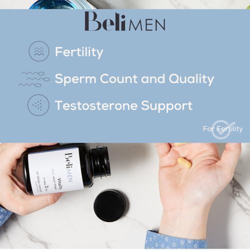 Beli Men Prenatal Multivitamin Preconception Fertility Support, Enhanced Sperm Health, Sperm Count & Motility, Testosterone, 60 Capsules with Vitamin E, B6, B12, Zinc, Folate & CoQ10, 30-Day Supply