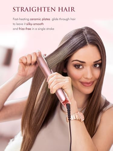 LANDOT 2-in-1 Flat Iron Curling Iron: Twist Ceramic Hair Straightener and Curler for Curl Wave Straighten - 30s Heat-Up 12 Temp Settings for All Hair Types - Less Frizz & More Shine