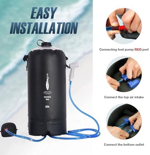 Portable Camping Shower Bag - 10L/2.2 Gallons 20/5 Gallons Solar Shower Water Bag with Foot Pump, Hose and Shower Head - Camp Shower for Camping, Beach, Travel, Outdoor Activities