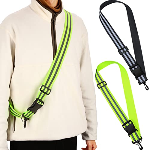 Saintrygo Reflective Sash Reflective Running Gear High Visibility Safety Sash Reflective Jacket Adjustable Reflective Sash for Walking Cycling at Night(Fluorescent Green, Black, 2 Pieces)