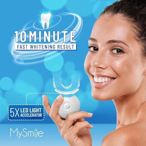 MySmile Teeth Whitening Kit with LED Light, 10 Min Non-Sensitive Fast Teeth Whitener with 3 Carbamide Peroxide Whitening Gel, Helps to Remove Stains from Coffee, Smoking, Wines, Soda, Food