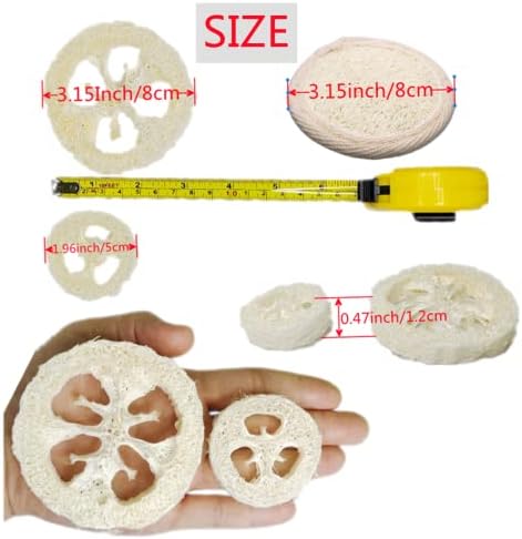 50Pcs Natural Loofah Slice of 1.96inch, Reusable Natural Loofah Cuts for Cleaner Sponge Scrubber, Facial Soap Holder and DIY Customize Soap Tools, with 3Pcs Exfoliating Loofah Pad and 1 Storage Bag