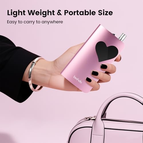 Lavinda Professional Nail Drill 35000 RPM – Cordless Electric Nail File Kit with Heart Display, Rechargeable E File Machine with 6 Bits, Quiet Nail Drill for Acrylic Gel Nails, Home & Salon-Pink