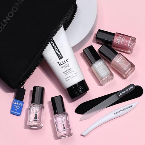LONDONTOWN Discovery Set, Vegan Chip-Resistant Long-Lasting Nail Lacquer, Whipped Cloud Hand Cream, 2.5 fl oz, Conditioning lacquer remover pads.