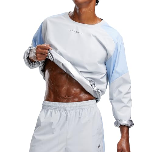 HOTSUIT Sauna Suit Men Sweat Suits Anti Rip Gym Exercise Workout Sauna Jackets Pants, White, M