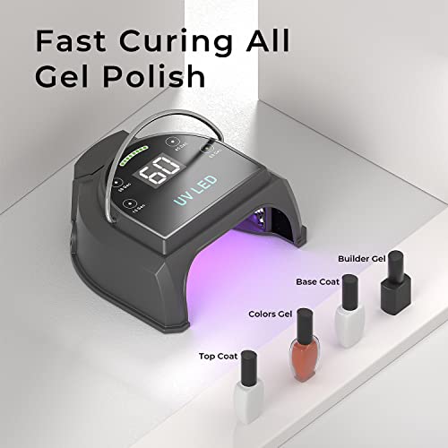 80W Professional Cordless UV LED Nail Lamp, UV Lights for Nails with 45 Beads and Rechargeable Battery, Portable LED Gel Nail Curing Dryer, Nail Polish Machine for Salon or Home, Black