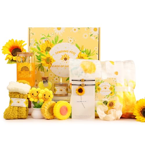 Sunflower gifts for women,Sending Sunshine Get Well Gifts for women,Sunflower Self-Care Package,Unique Birthday Basket for Women,Mother’s Day, Thank You Gifts for her,Girlfriend,Sister,Mom,Wife