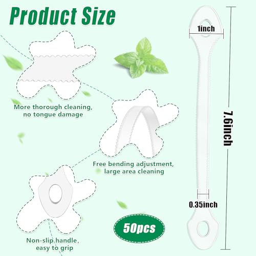 50 Count Disposable Tongue Scraper, Plastic Tongue Cleaner for Adults and Kids, Tongue Scrubber for Oral Care, Promote Fresh Breath