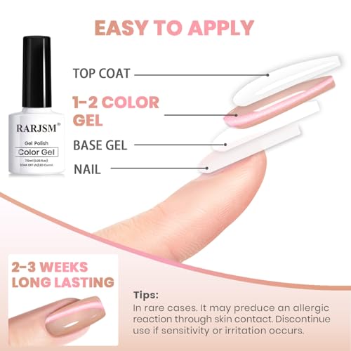 RARJSM Nude Pink Purple Aurora Cat Eye Gel Nail Polish Set 6pcs Reflective Sparkly Diamond Ceramic Glitter Glass Cateye Gelpolish with Magnet Stick 7.5ml Curing Requires Soak Off for Home Salon