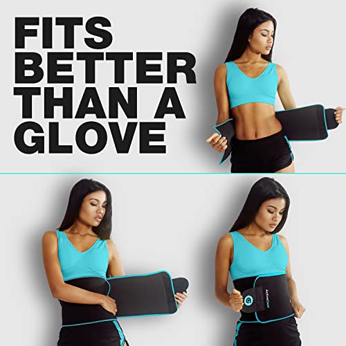 ActiveGear Waist Trainer for Women & Men - Sweat Band Waist Trimmer Belt for a Toned Look - Reinforced Trim and Extra Secure Fastening (Blue Hem, Medium: 8” x 42”)