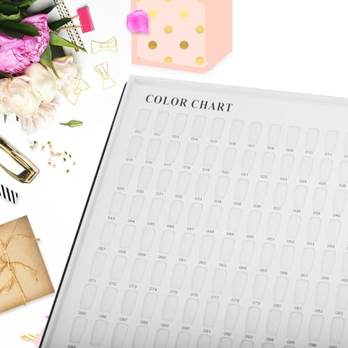 Professional 308 Nail Colors Chart with Number Labels, Black Nail Gel Polish Display Card Book, Nail Art Salon Display Booklet, Nail Color Swatches Nail Practice Card Design Board