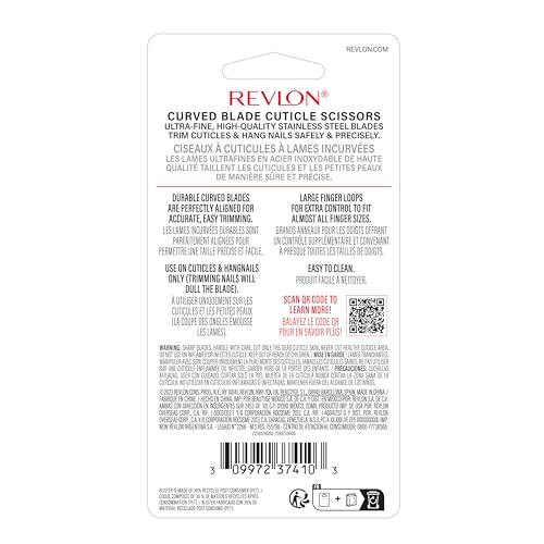 Revlon Cuticle Scissors, Manicure Tool for Safe Nail Care, Hangnail Trimming, Ultra-Fine Stainless Steel Curved Blade, 1 Count