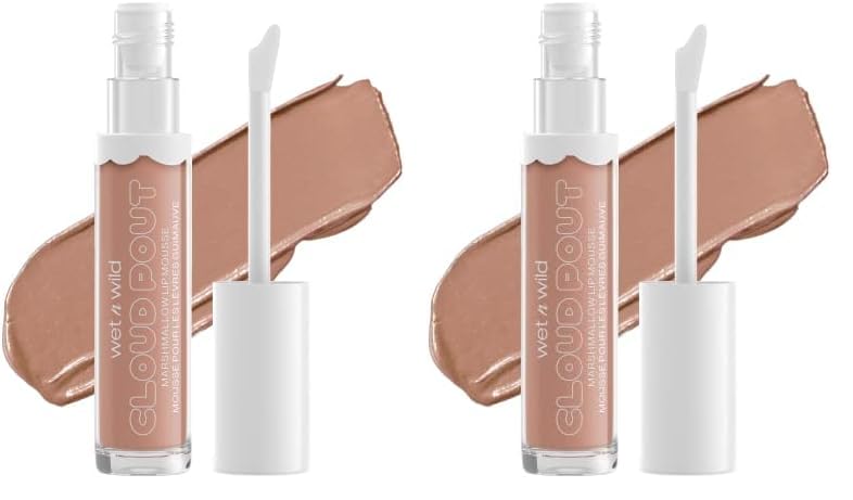 Lip Cream By Wet n Wild Cloud Pout w/Marshmallow, Light Brown Fluffernutter | Argan Oil | Vitamin E | Marshmallow Flavored (Pack of 2)