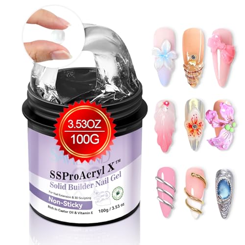 SAVILAND Solid Builder Nail Gel for Nails: Non-Sticky Sculpting Gel for Nails Art 100 g 3D Nail Gel VE Castor Oil Hard Gel for Nails Extension 3D Nail Art DIY Carving Patterns Decoration SSProAcryl X