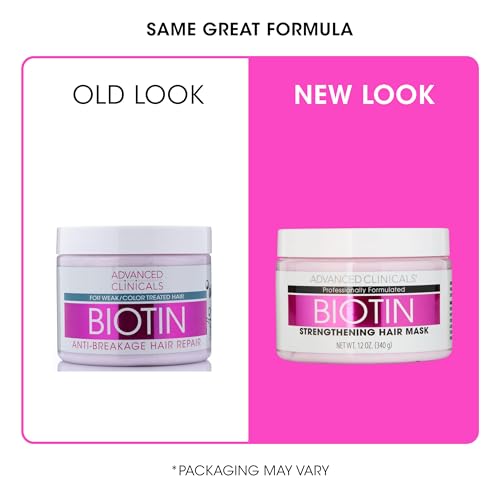 Advanced Clinicals Biotin Hair Treatment Anti-Breakage Repair Hair Mask. Strengthen Broken, Color-Treated Hair W/Repairing Deep Conditioner Manuka Honey & Caffeine, Hydrating Mask Restores Weak Hair