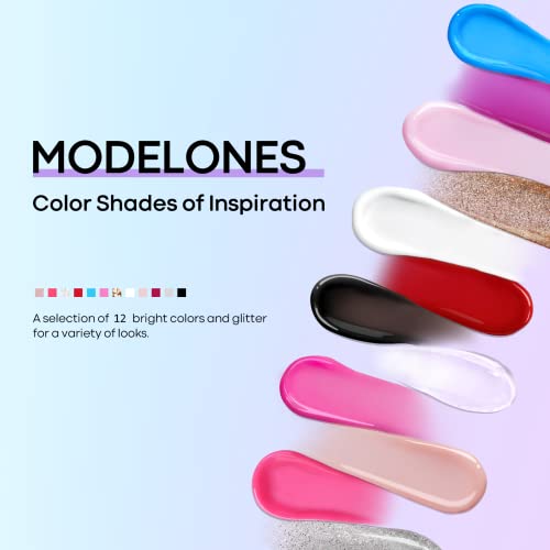 modelones 12 Colors Poly Nail Extension Gel Kit Pink Black White Red Glitter All Seasons Classic Colors Builder Nail Gel Set Holiday Manicure DIY Design Salon at Home Beauty Gifts