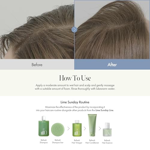 Lime Sunday Refresh Shampoo with Vitamin C, Korean Jeju Tangerine, Mint & Almond Powder for Oily Scalp Care – Exfoliating, Deep Cleansing, Lime Citrus Scent, Silicone & Paraben-Free (15.22 fl.oz)