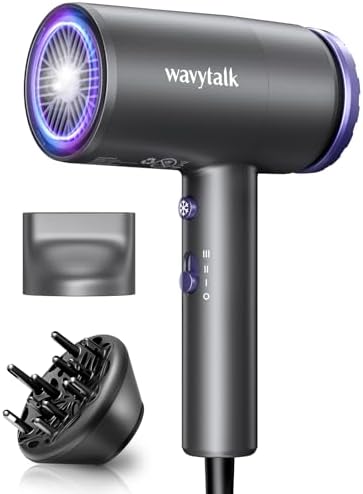 Wavytalk Hair Dryer with Diffuser 1875W Ionic Blow Dryer for Fast Drying with Concentrator Lightweight, Purple.