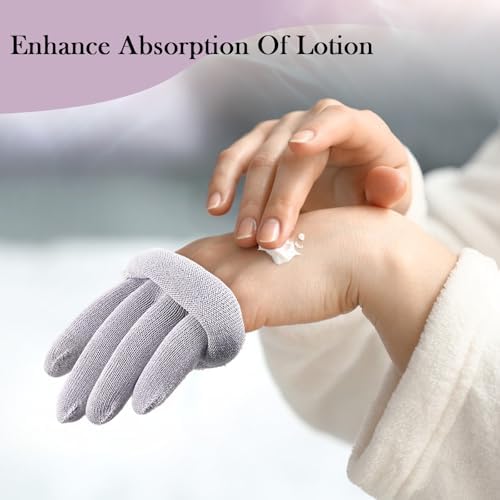 MIG4U Moisturizing Beauty Gloves Touchscreen Overnight Sleeping Glove for Women Dry Hands, Nighttime Lotion, Eczema, SPA, Cosmetic Treatment, Grey Purple 3 Pairs Size S/M