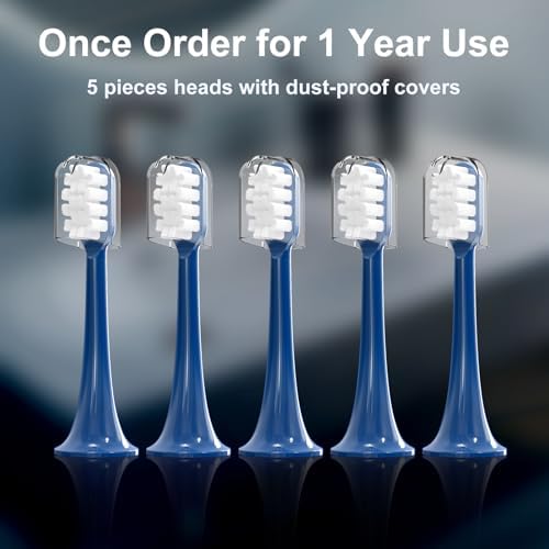 Toothbrush Replacement Heads Compatible with Snow Gen2 Electric Toothbrush,No LED Whitening,with Dust Cover,5 Pack (Polar Blue, Medium)