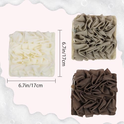3pcs Leeffa Loofah Washcloth, 2-in-1 Shower Washcloth Loofah for Exfoliating, Shower Sponge for Body (BeigeMix)