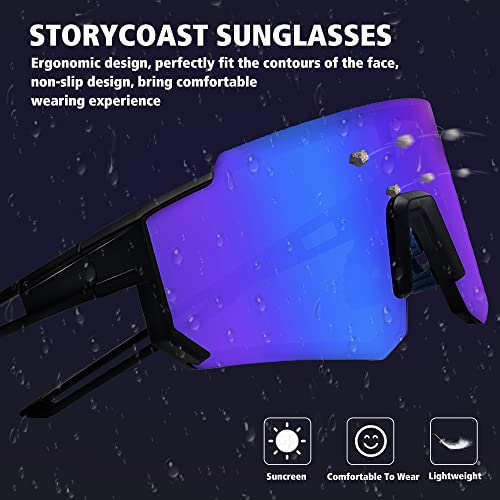 STORYCOAST Sports Running Sunglasses for Men Women Cycling Driving Fishing Bike Sunglasses Polarized UV400 Protection 2Pack Matte Black/Gray+Matte Black/Dark Blue