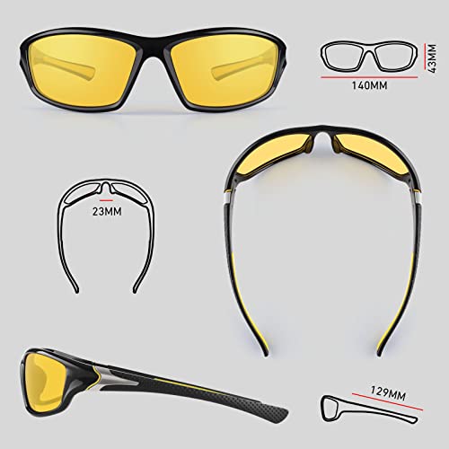 WEAROYO Night Vision Driving Glasses for Men Women,Sports Style Wrap Around Anti Glare with Polarized Yellow Lens