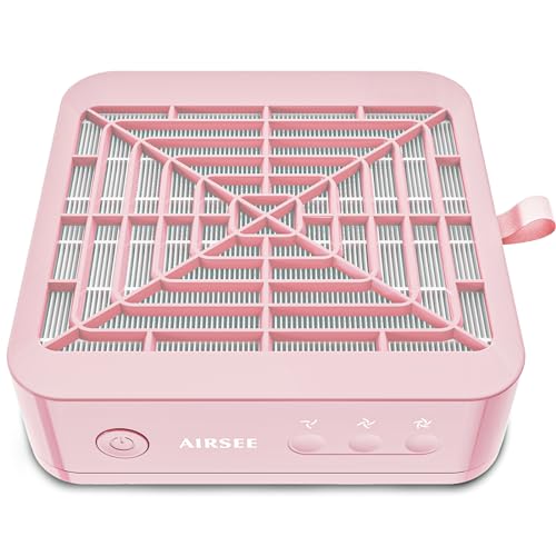 AIRSEE Nail Dust Collector,Compact Vacuum Fan Dust Collector for Salon & Home with Reusable Filter, Powerful Dust Suction Machine Manicure Pedicure Tool for Acrylic Nail Polishing, Pink