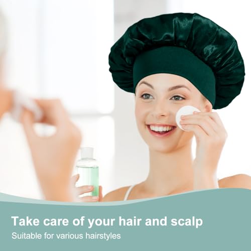 8 PCS Satin Hair Bonnet for Women | Elastic and Reusable Shower Hair Caps | Satin Bonnet for Sleeping Women, Shower Caps | Double Layers Hair Cap | Environmental Protection | 11.8 Inches, Dark Green