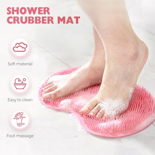 Shower Foot Scrubber, 2025 New Shower Back Scrubber with Non-Slip Suction Cups, and 2pcs Super Soft Sunflower Suction Cup Bath Ball, Wall Mounted Slip Scrubber for Men and Women for Cleaning