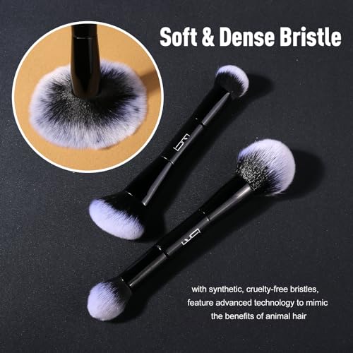2Pcs Duo End Makeup Brushes, Foundation, Powder, Contour, Concealer, eye makeup Brush, Double-ended Multi-functional Synthetic Cosmetic Tools Makeup Brushes(Black)