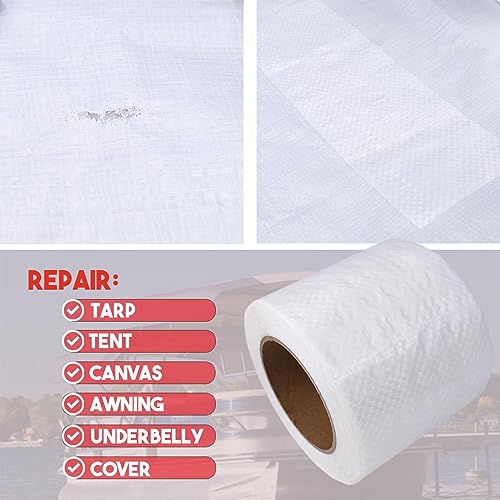 Autrends Tent Repair Tape, 4'' x 32FT Repair Tape for Tarp, RV Awning, Underbelly, Canvas, Bimini Tops, Fabric Repair for Tarp, Boat Cover Repair Tape, Tear Repair Patch Kit, Waterproof