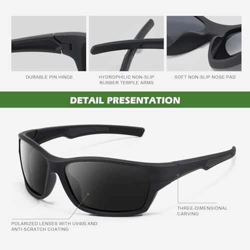 Fanshen Sports Polarized Sunglasses Men - Wrap Around Mens Sunglasses for Mens Womens Cycling Running UV Protection (Matte Brown/Brown)