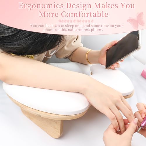 ANGNYA U-shaped Arm Rest for Nails Tech, Nail Arm Rest with Detachable Brackets Microfiber PU Leather Manicure Hand Rest Pillow for Nail Tech Must Haves Manicure Tools (White)