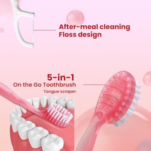 70Pack Mini Disposable Toothbrushes 5-in-1 Portable Pre-Pasted Travel Toothbrush with Toothpaste Tongue Scraper Floss Pick Individually Wrapped Box Small Prepasted Travel Toothbrush for Kids Adults
