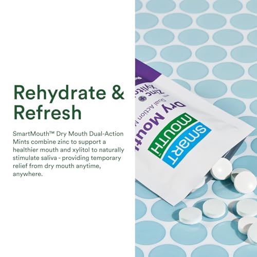 SmartMouth Dry Mouth Dual-Action Mints - Sugar-Free - 50 Count, 4 Pack, Mellow Mint