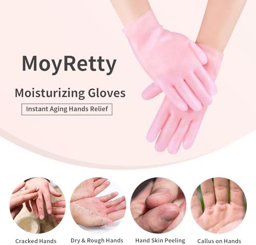 MoyRetty Silicone Moisturizing Gloves 2 Pairs, Flexible & Durable, Ideal for Dry Hands, Home Spa Experience - Pink & Beige