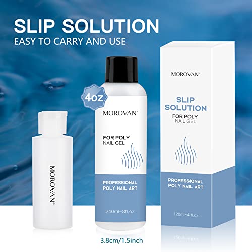 Morovan Poly Gel Slip Solution: 8 oz Slip Solution Nail Extension Gel Liquid Set with Travel Bottle Anti-Stick Liquid for Polygel Nails Smooth Easy Cleaner DIY Nail Extension
