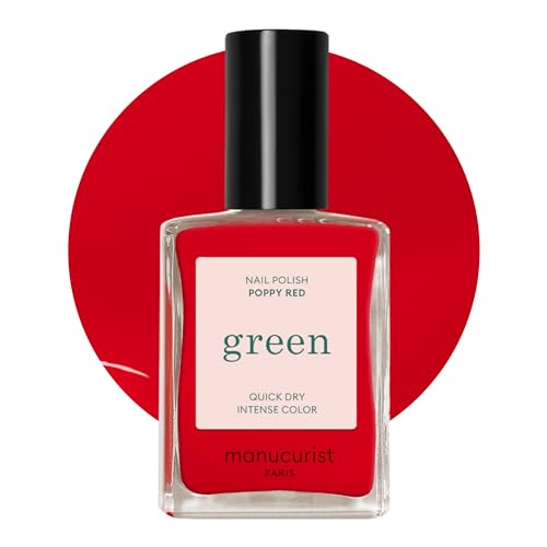 Manucurist Green Poppy Red - Red Nail Polish - 9-Free, Vegan and Plant-Based - Quick Dry Manicure - Non Toxic - Made in France - 0.5 fl oz