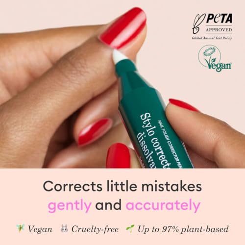 Manucurist Nail Polish Corrector Pen - Gel Nail Polish Corrector Pen + 3 Tapered Refill Tips - Acetone Free, Bio-Sourced Nail Polish Remover Brush - Gel Nail Polish Accessories Transparent