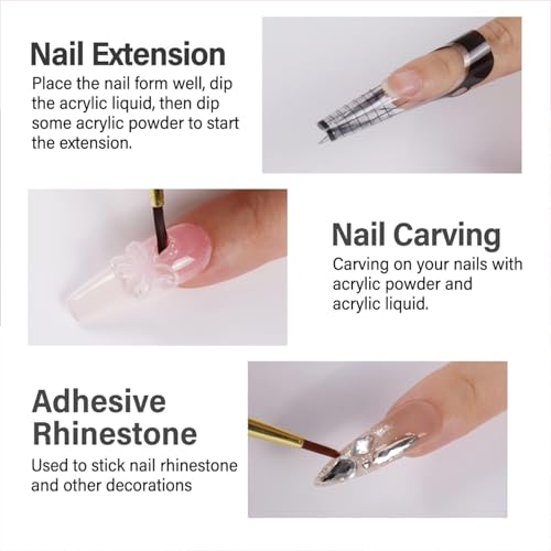 Acrylic Liquid Monomer and Acrylic Powder Set - 3 Colors Acrylic Powder Clear Pink White Professional Acrylic Monomer Liquid 5oz Acrylic Nail System For Acrylic Nails (150ML+3 COLORS)