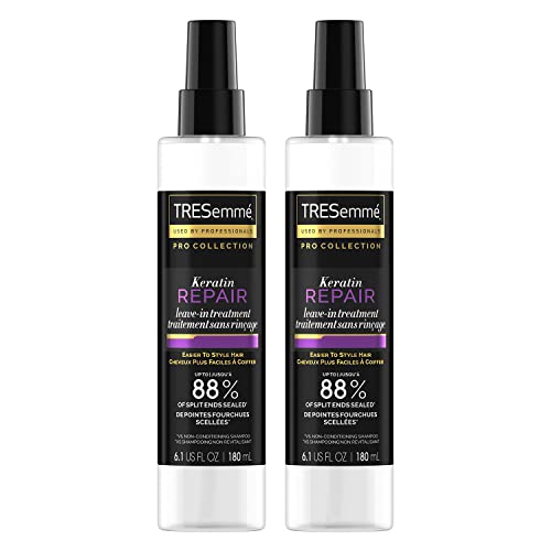 TRESemmé Hair Care Pro Collection Keratin Repair Leave in Conditioner Treatment, Visibly Seals Split Ends, Tames Flyaways for Healthy Looking Hair, 2 Pack - 6.1 Fl Oz Ea