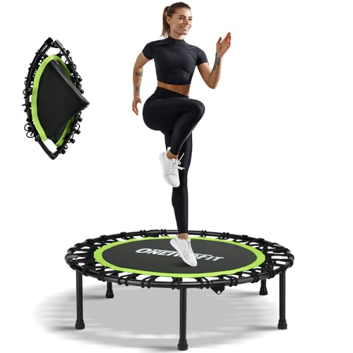ONETWOFIT Foldable Rebounder Trampoline for Adults，45” Mini Fitness Trampoline, Stable & Quiet Exercise Trampoline with Durable Bungees Personal Indoor Garden Workout, Max Load 330lbs
