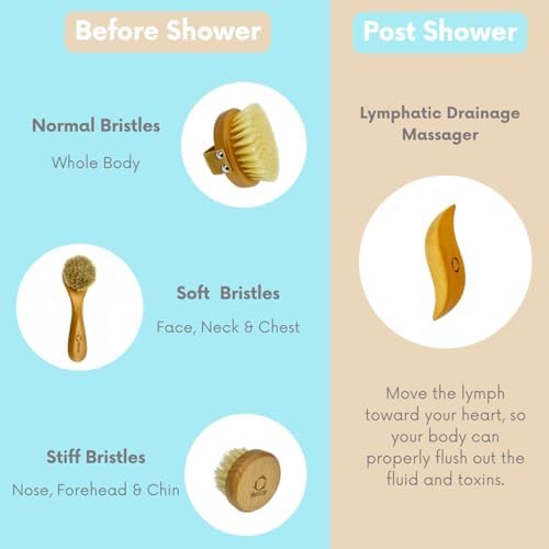 4pcs Dry Brushing Body Brush Set for Lymphatic Drainage-Natural Bristle Dry Skin Brush +Facial Dry Brush for Face+Dry Skin Exfoliating Scrubber+Wood Therapy Massage Tool. Gua Sha, Anti-Cellulite.