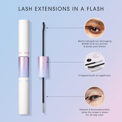 KISS Falscara DIY Eyelash Extension Bond & Seal Infused with Biotin & Vitamin E – Strong Gentle Comfortable Lash Adhesive for All Day Wear For Use With Falscara Lash Wisps, Remover, and Applicator